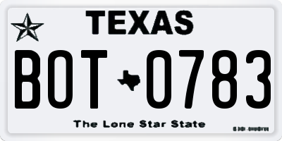 TX license plate BOT0783