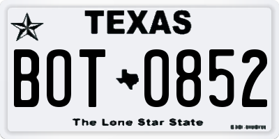 TX license plate BOT0852