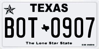 TX license plate BOT0907