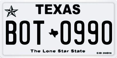 TX license plate BOT0990