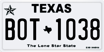 TX license plate BOT1038