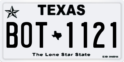 TX license plate BOT1121
