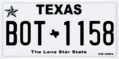 TX license plate BOT1158