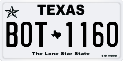 TX license plate BOT1160