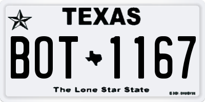 TX license plate BOT1167