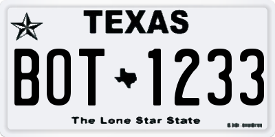 TX license plate BOT1233