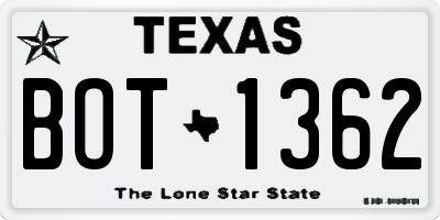 TX license plate BOT1362