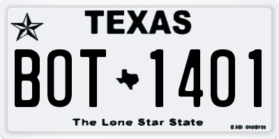 TX license plate BOT1401