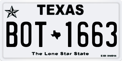 TX license plate BOT1663