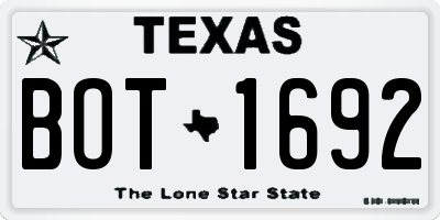 TX license plate BOT1692
