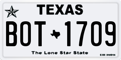 TX license plate BOT1709