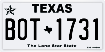 TX license plate BOT1731