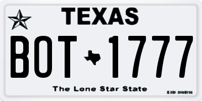 TX license plate BOT1777