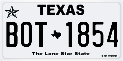 TX license plate BOT1854