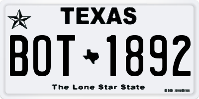TX license plate BOT1892