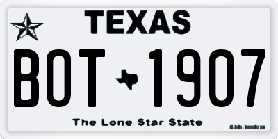 TX license plate BOT1907