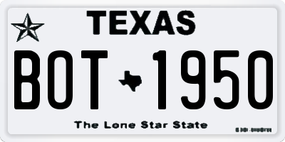 TX license plate BOT1950