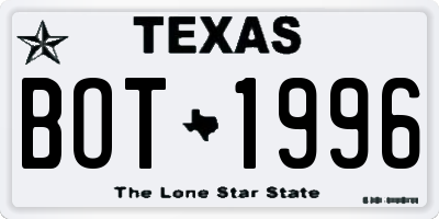 TX license plate BOT1996
