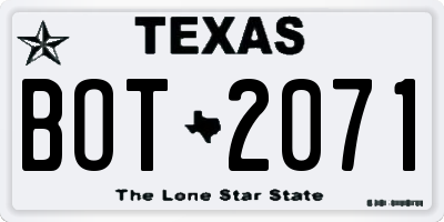 TX license plate BOT2071