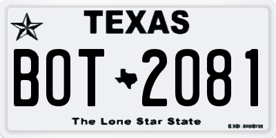 TX license plate BOT2081