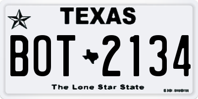 TX license plate BOT2134