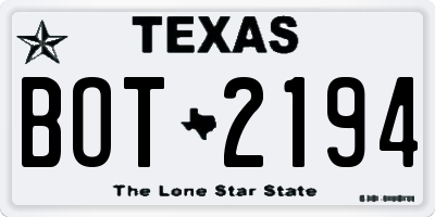 TX license plate BOT2194