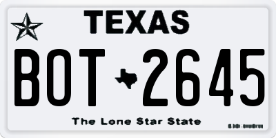 TX license plate BOT2645