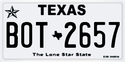TX license plate BOT2657