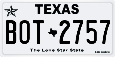 TX license plate BOT2757