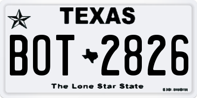 TX license plate BOT2826