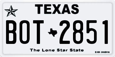 TX license plate BOT2851