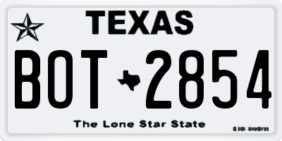 TX license plate BOT2854