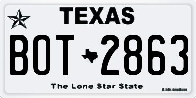 TX license plate BOT2863