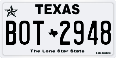 TX license plate BOT2948