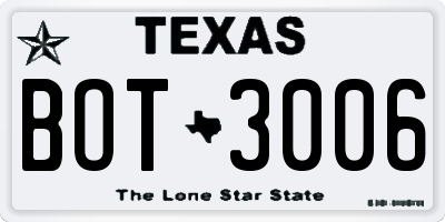 TX license plate BOT3006