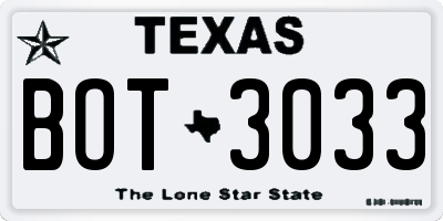 TX license plate BOT3033