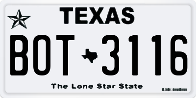 TX license plate BOT3116
