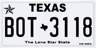 TX license plate BOT3118