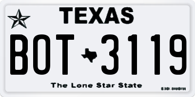 TX license plate BOT3119