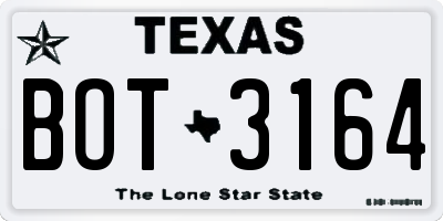 TX license plate BOT3164
