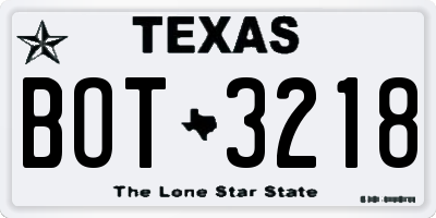TX license plate BOT3218