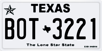 TX license plate BOT3221