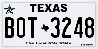 TX license plate BOT3248
