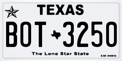 TX license plate BOT3250