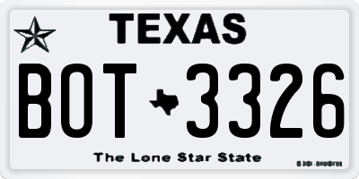 TX license plate BOT3326