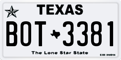 TX license plate BOT3381