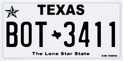 TX license plate BOT3411
