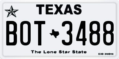 TX license plate BOT3488