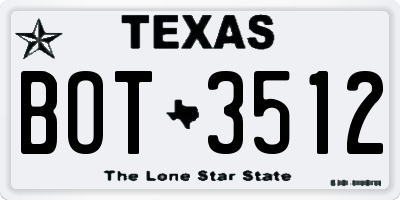 TX license plate BOT3512