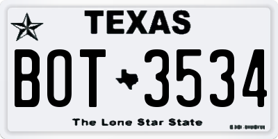 TX license plate BOT3534
